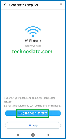 Wireless File Transfer - Shareme - Get FTP Address