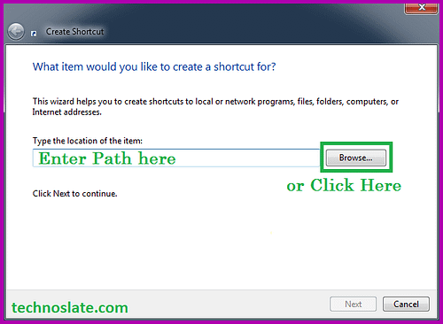 Create a Shortcut in Windows - Program Path